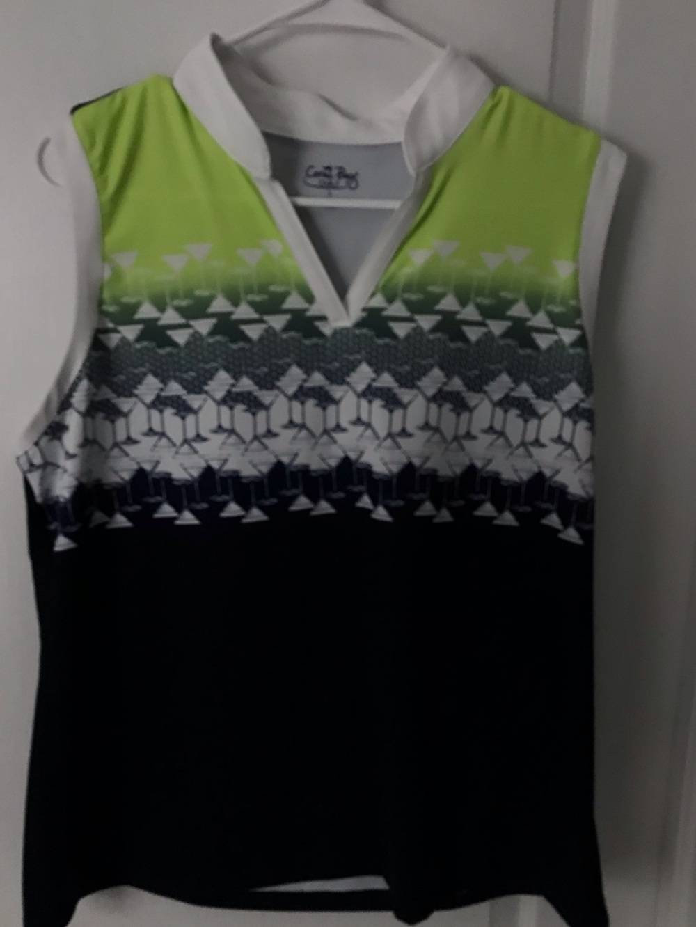 Coral Bay Neon Lime & Navy Blue Sleeveless Golf Polo, EUC